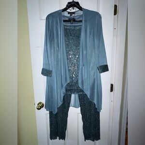 R&M Richards Teal Metallic 3pc mother of the groom bride pantsuit
